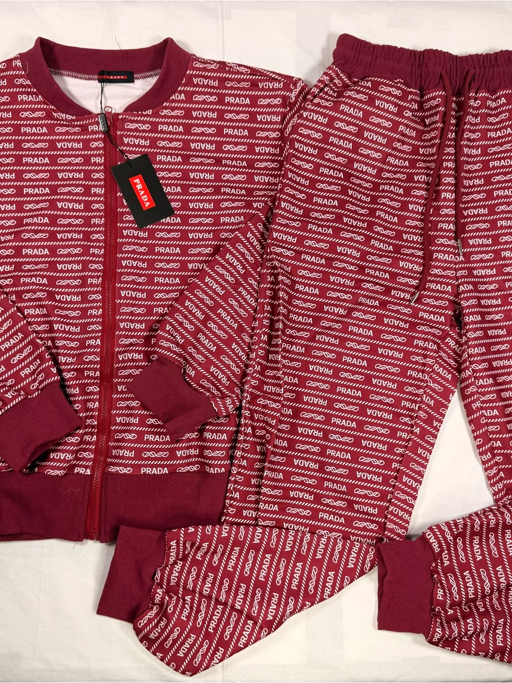 Prada Burgundy All-Over Logo Track Jacket & Joggers Set